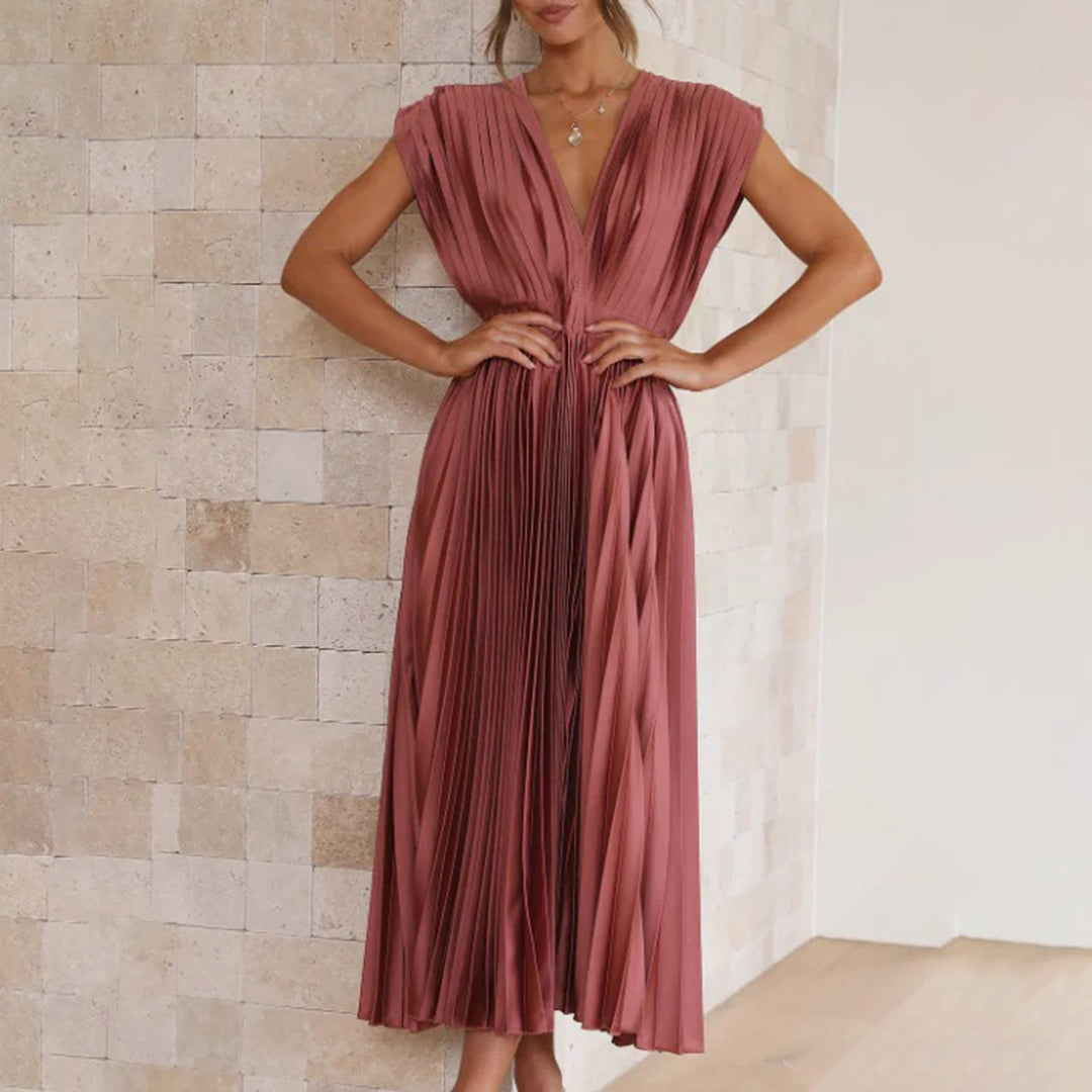Alora | Women's A-Line Midi Dress with Sleeveless Design and Flowy Skirt