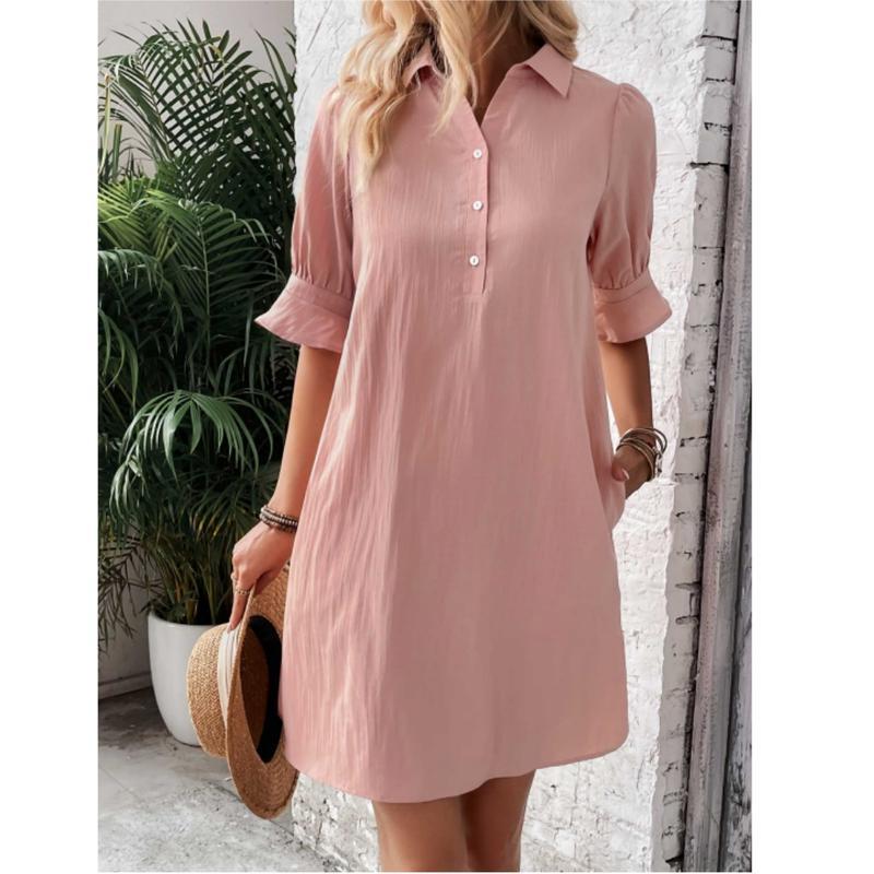Auraline | Women's Button-Down Shirt Dress with 3/4 Sleeves and Knee Length