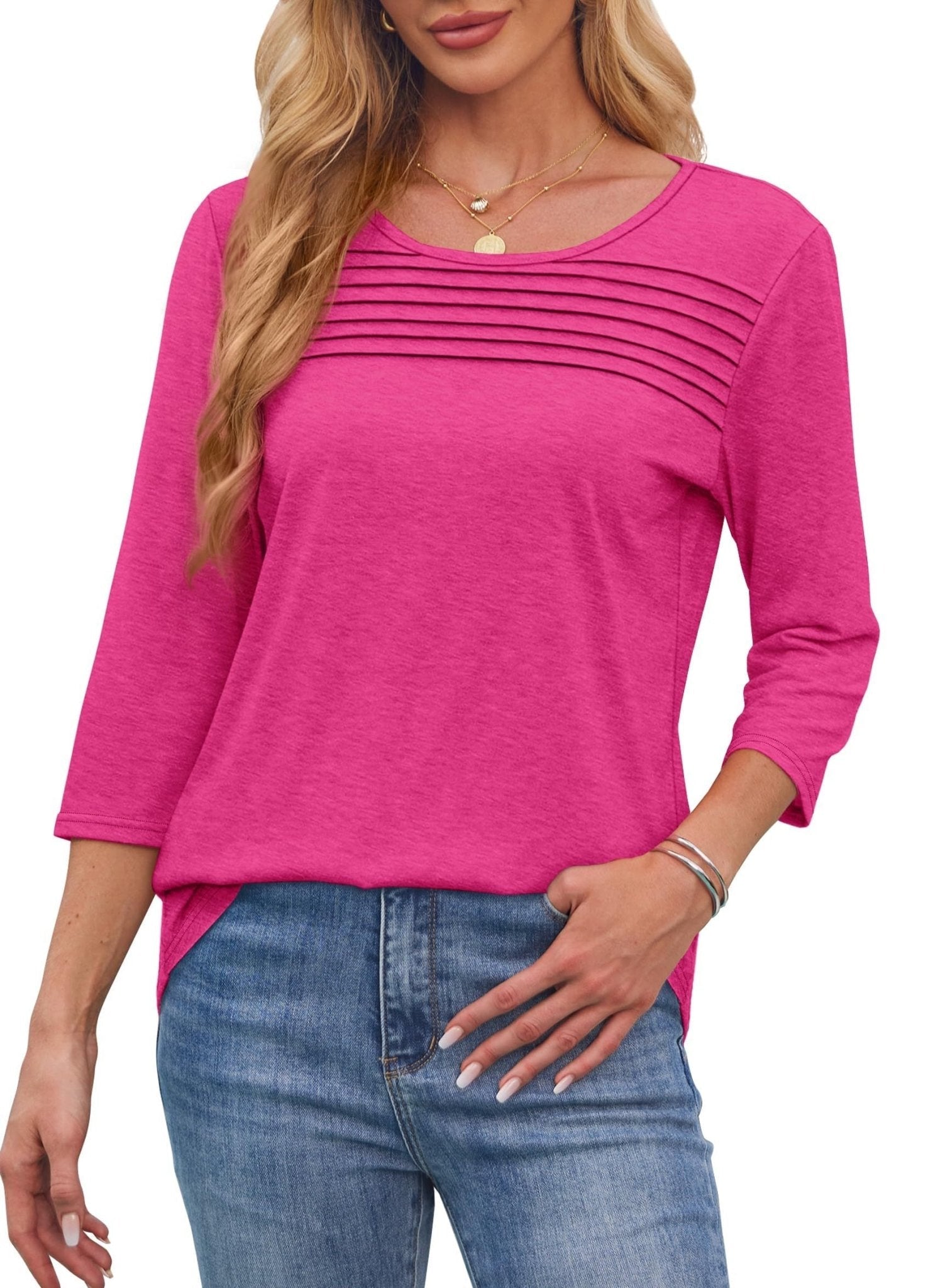 Delaney | Pleated Chest Top with 3/4 Sleeves