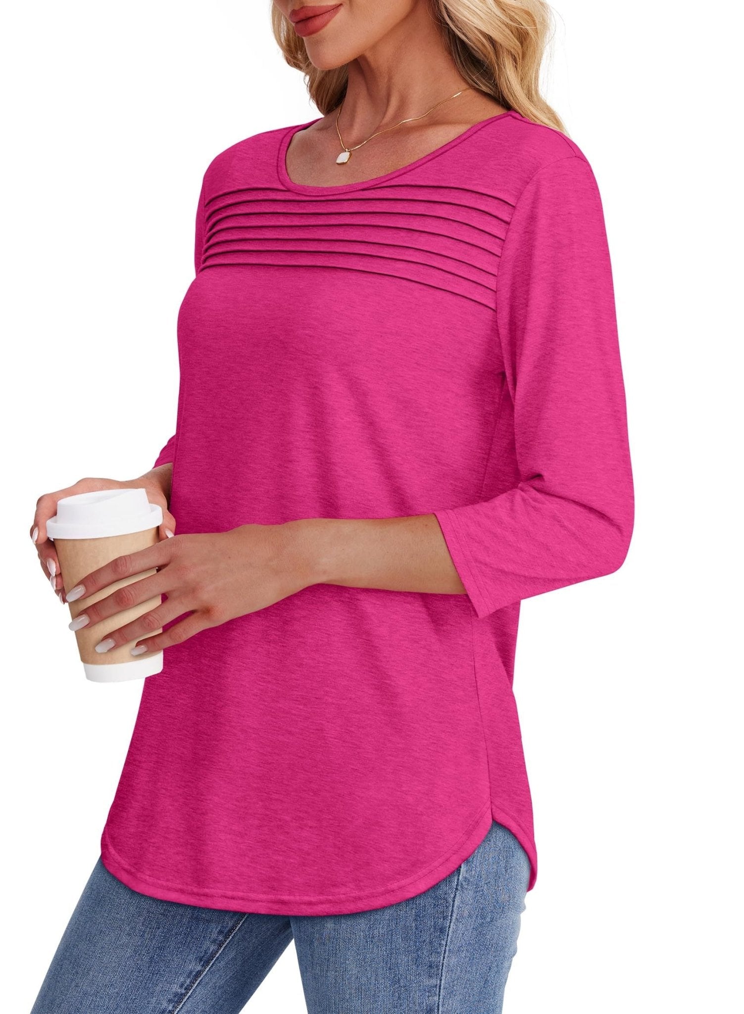 Delaney | Pleated Chest Top with 3/4 Sleeves