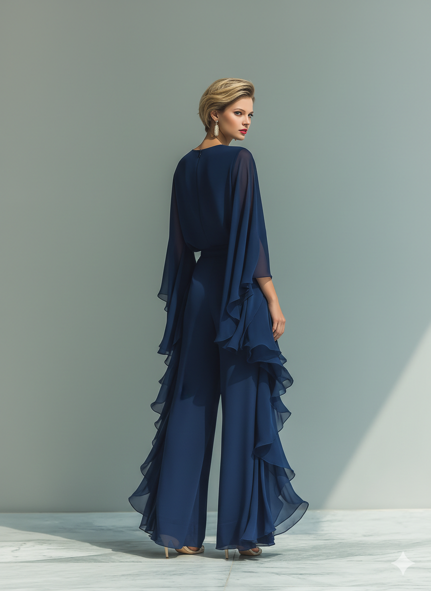 Florence | Women's Chiffon Flared Sleeve Top And Straight Leg Trousers Set