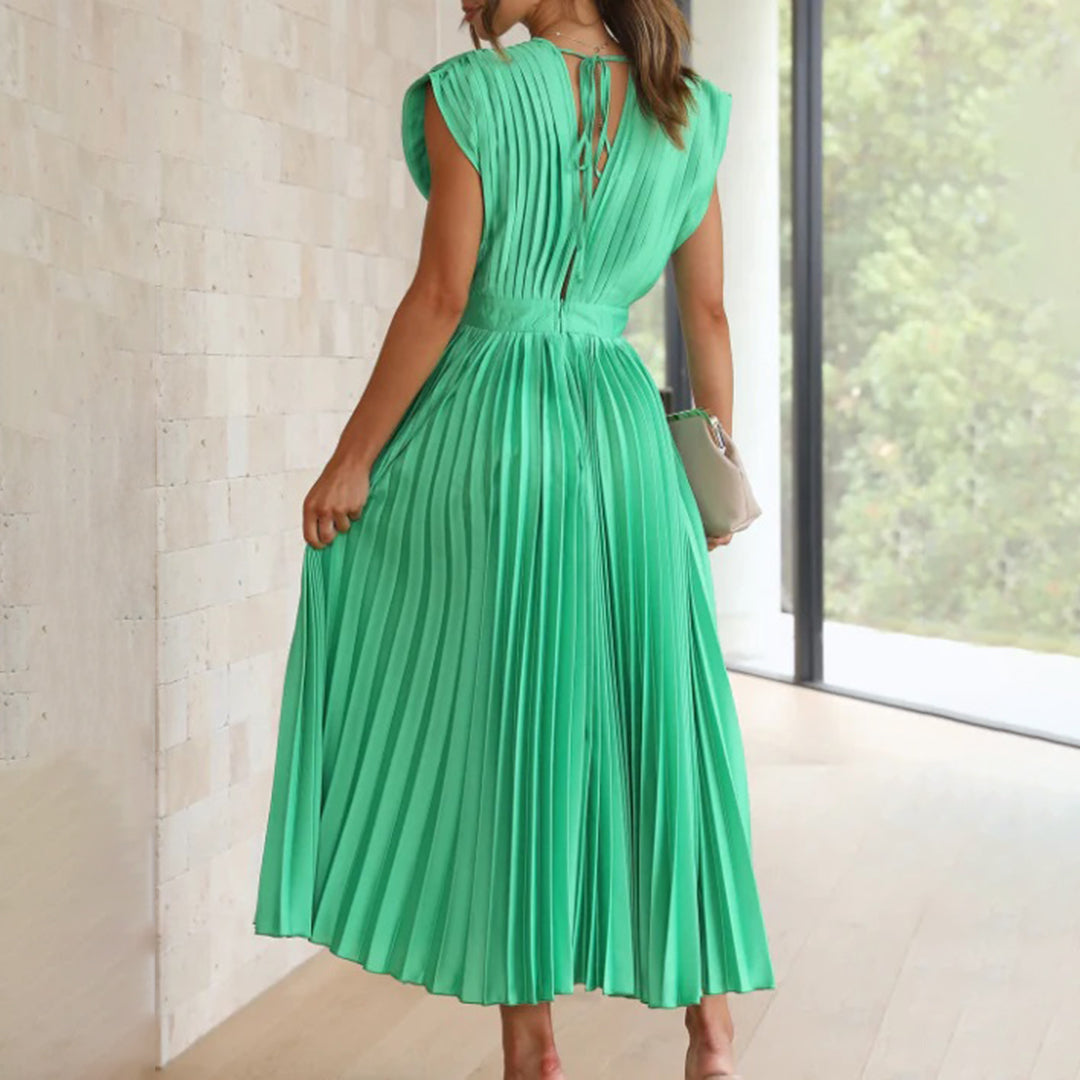 Alora | Women's A-Line Midi Dress with Sleeveless Design and Flowy Skirt