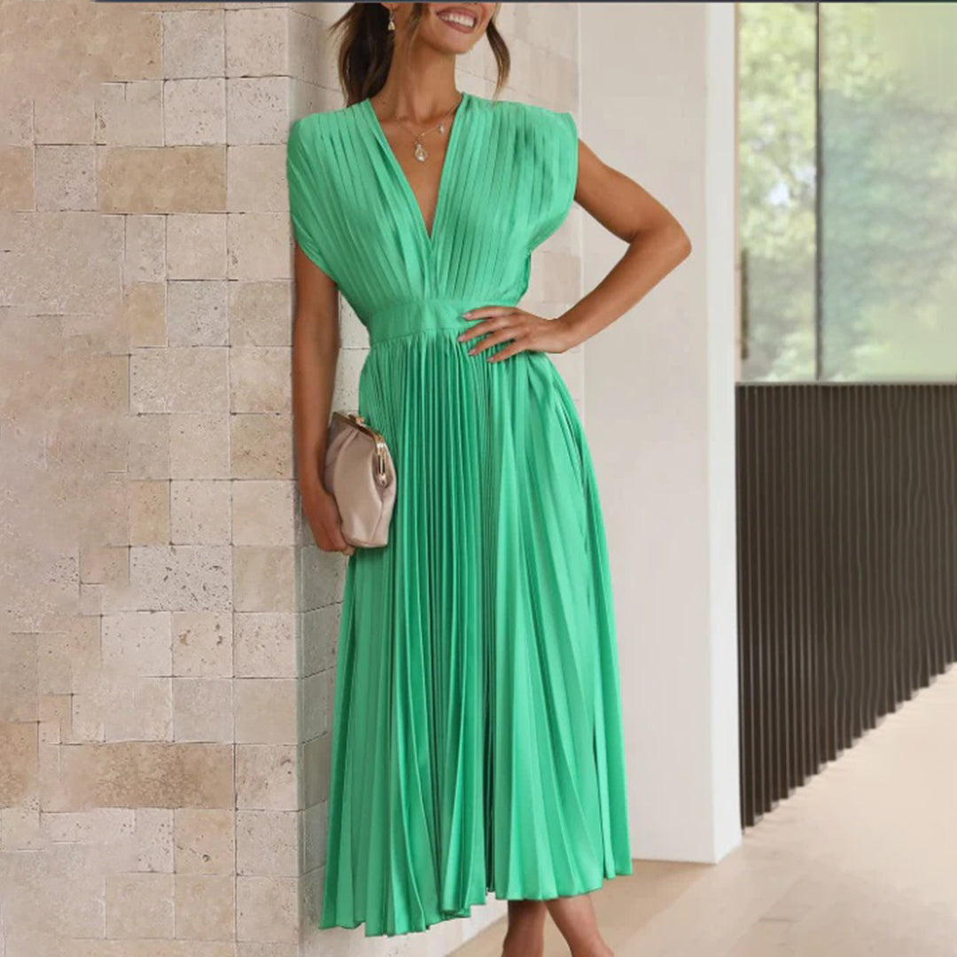 Alora | Women's A-Line Midi Dress with Sleeveless Design and Flowy Skirt