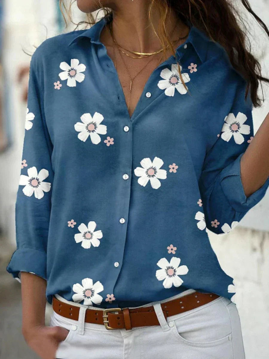 Geneva | Floral Print Blouse with Short Sleeves