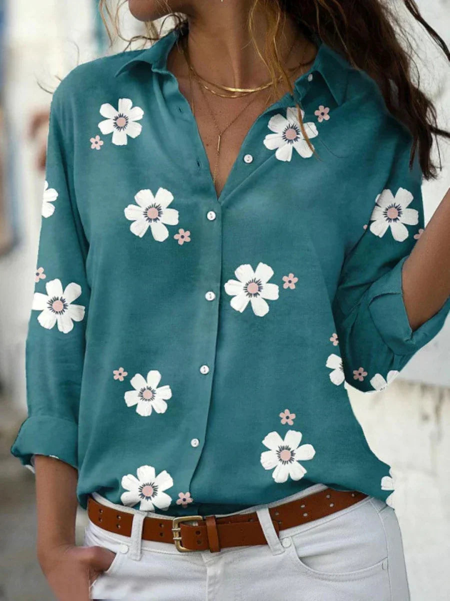 Geneva | Floral Print Blouse with Short Sleeves