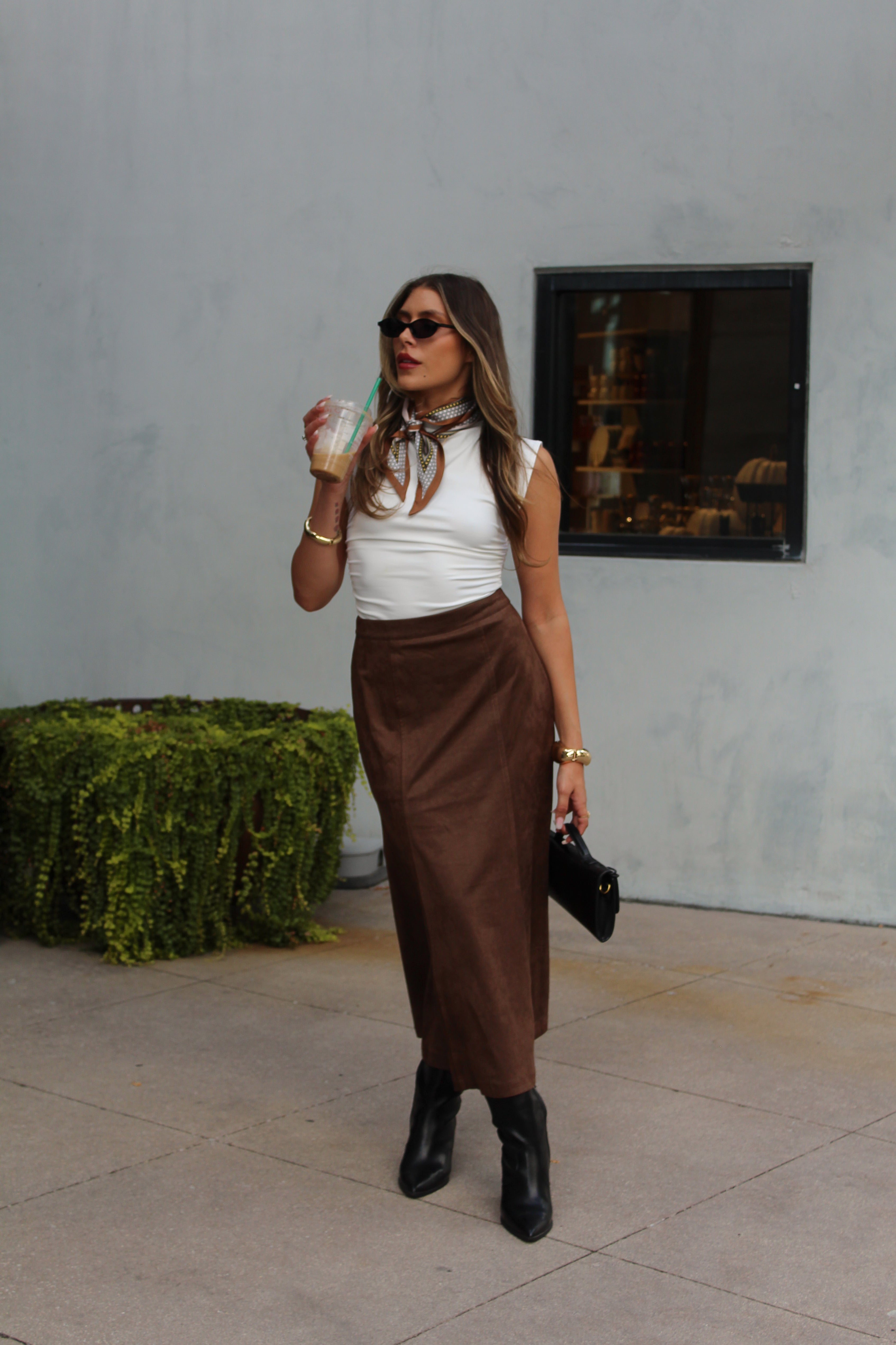 Espresso Brown Suede Maxi Skirt
