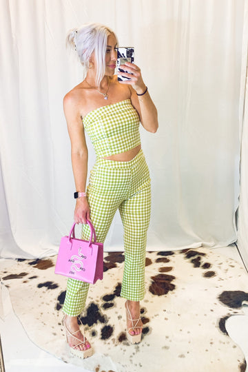 Green Gingham Corset Tube Top