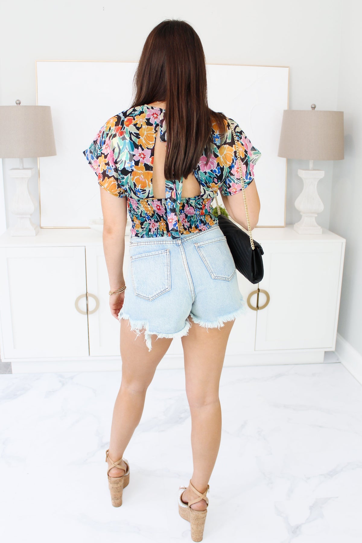 Amanda Light Wash Destroyed High Rise Denim Shorts