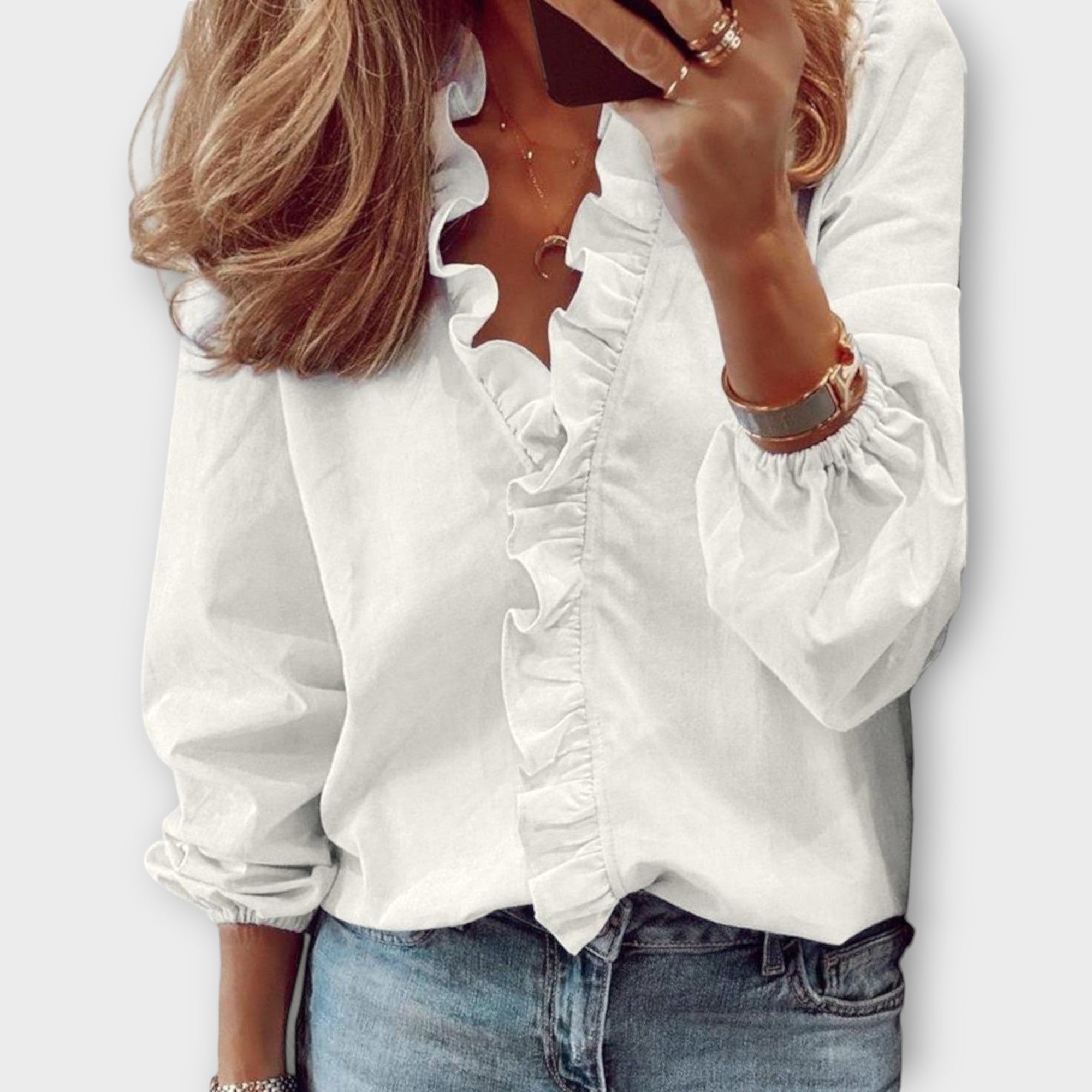 Brenna | Long Sleeve Blouse with Ruffle Front