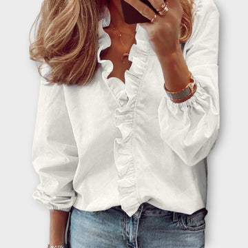 Brenna | Long Sleeve Blouse with Ruffle Front