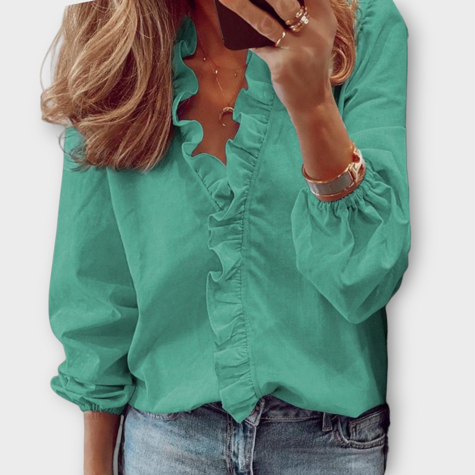 Brenna | Long Sleeve Blouse with Ruffle Front