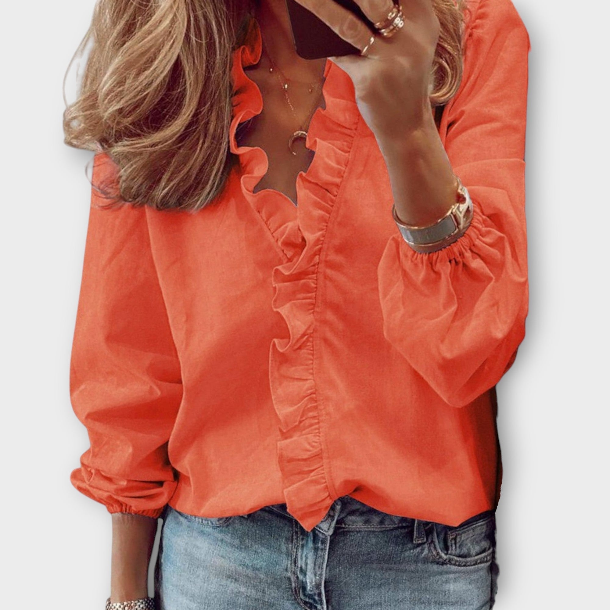 Brenna | Long Sleeve Blouse with Ruffle Front