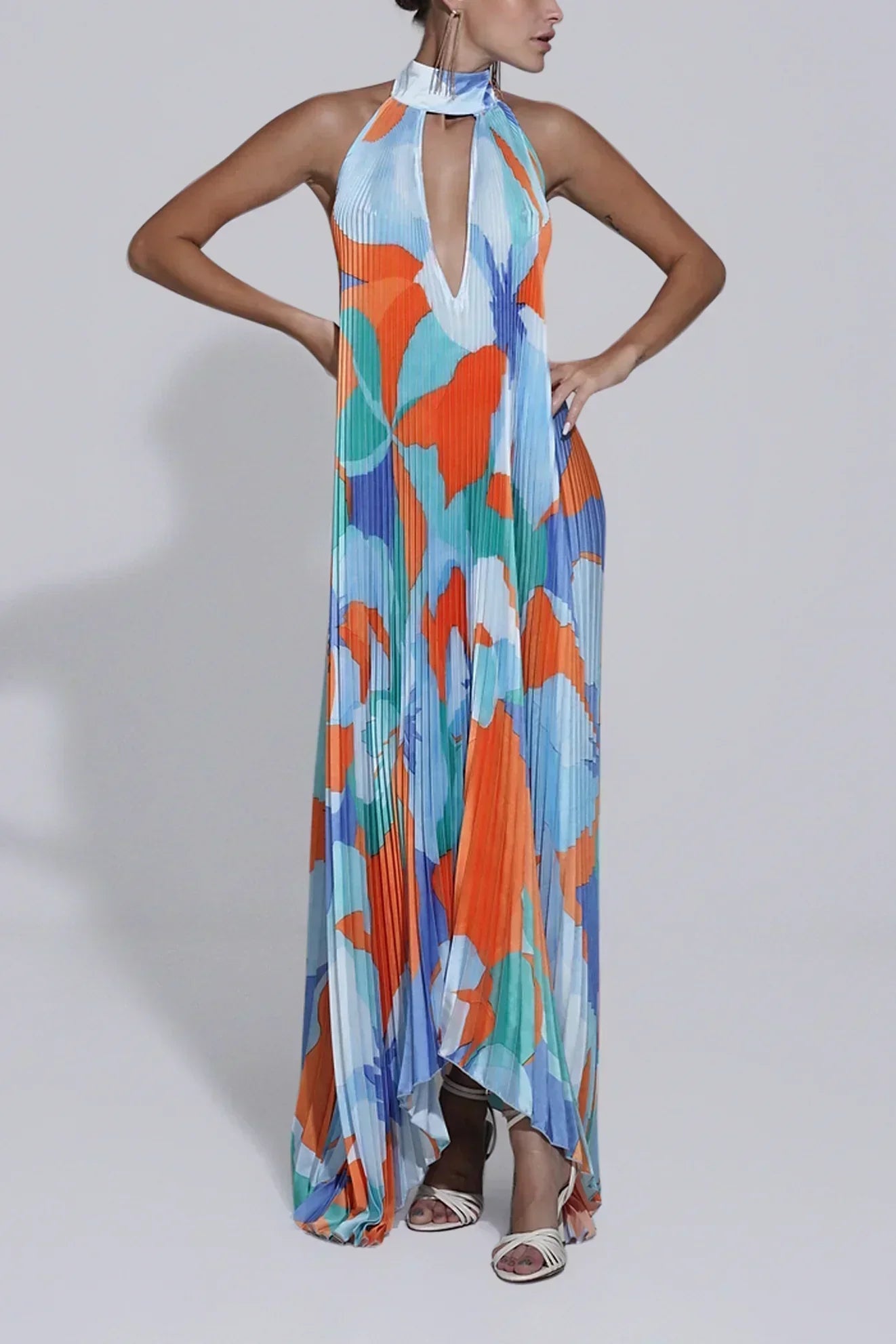 Bordeaux | Women's Wedding Guest Pleated Halter Maxi Dress