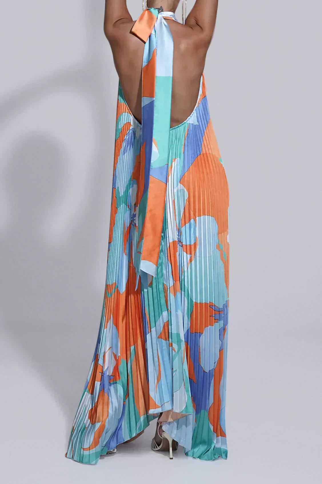 Elaria | Women's Pleated Halter Maxi Dress with Flowing Skirt and Elegant Design