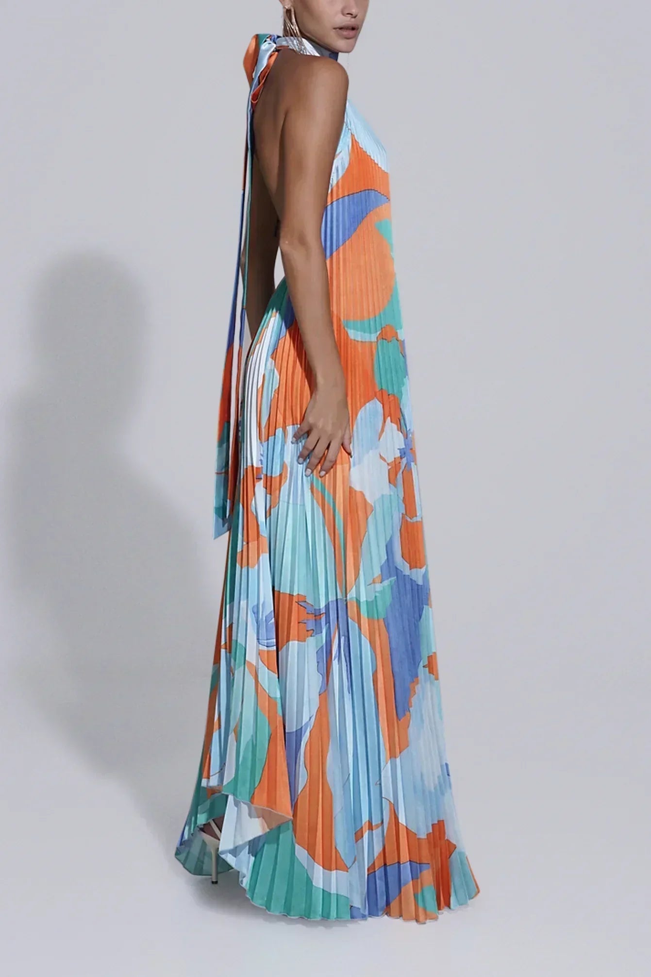 Bordeaux | Women's Wedding Guest Pleated Halter Maxi Dress