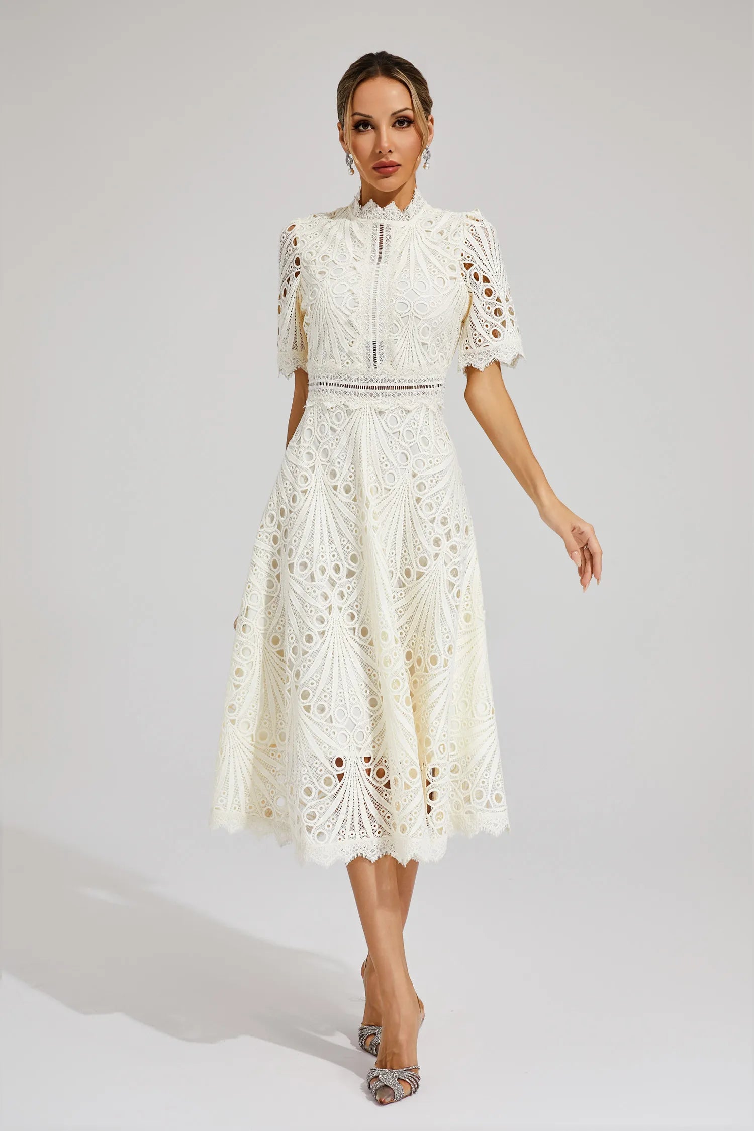 Gabriella | Elegant Lace Midi Dress for Weddings and Special Occasions
