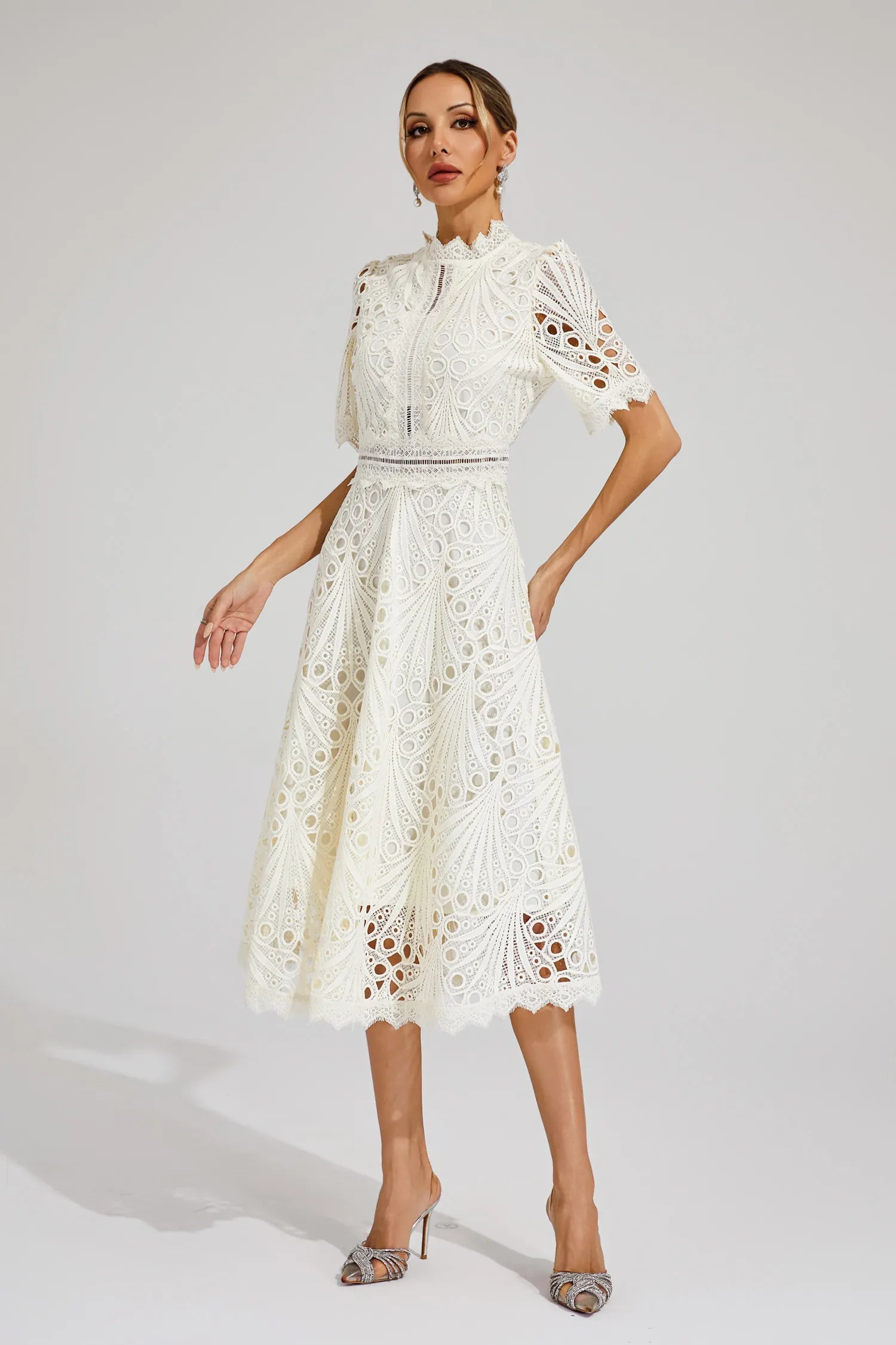 Gabriella | Elegant Lace Midi Dress for Weddings and Special Occasions
