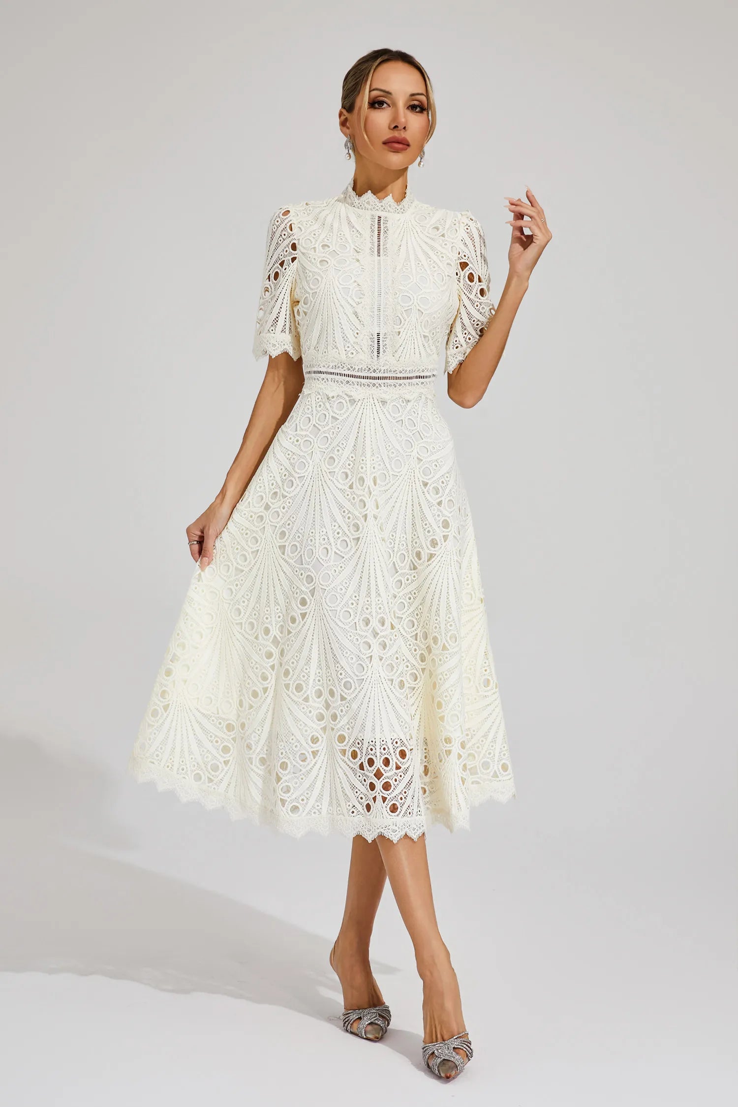 Gabriella | Elegant Lace Midi Dress for Weddings and Special Occasions