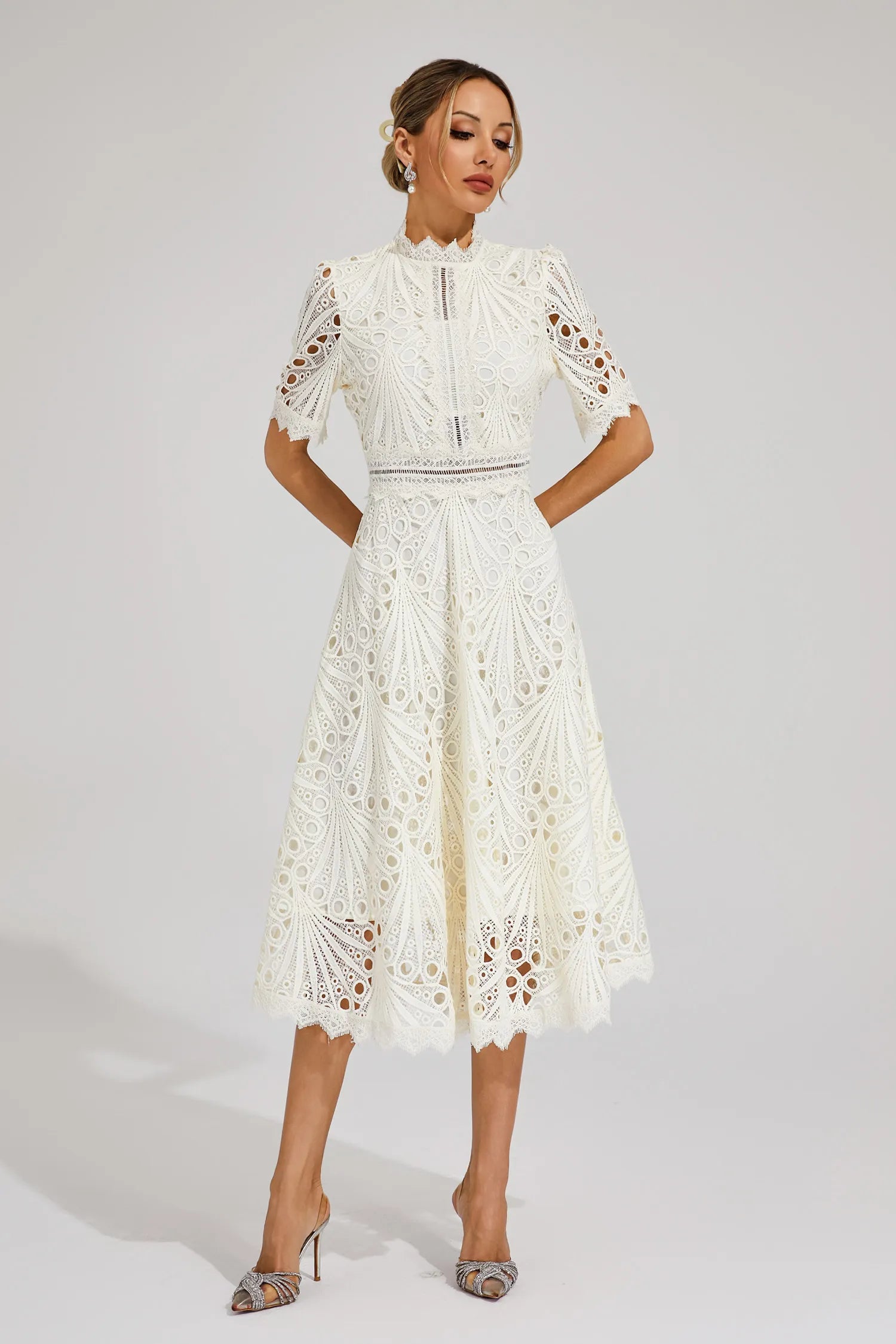 Gabriella | Elegant Lace Midi Dress for Weddings and Special Occasions