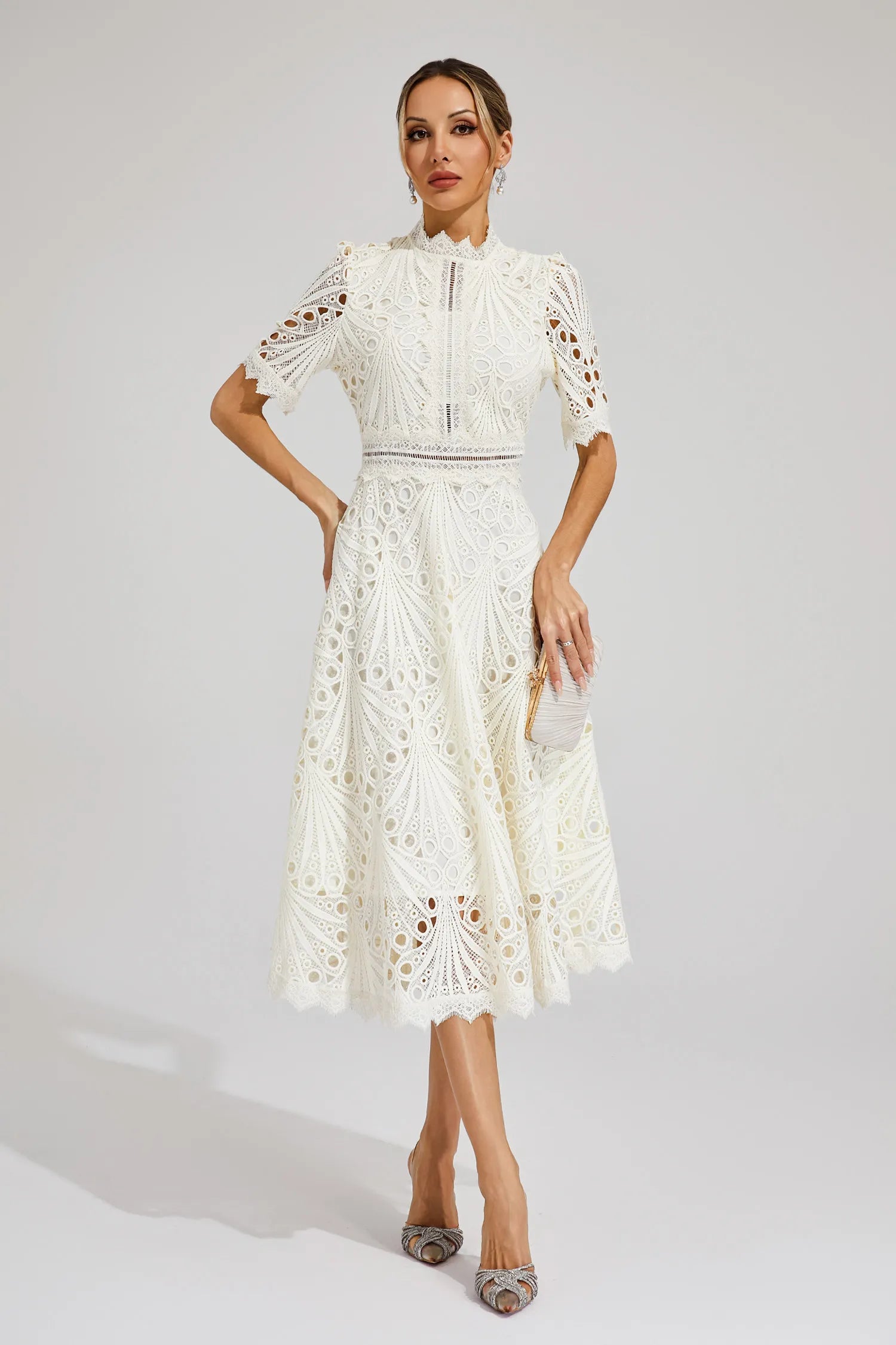 Gabriella | Elegant Lace Midi Dress for Weddings and Special Occasions