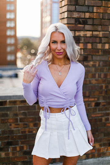 Lavender Double Ruched Long Sleeve Top