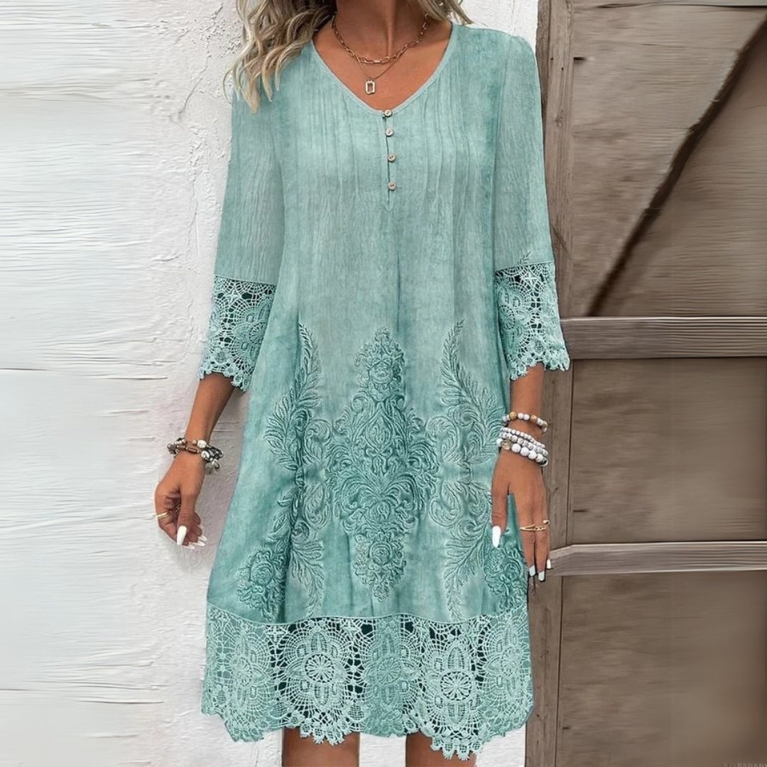 Eliza | Women's Floral Midi Dress with Short Sleeves and A-Line Skirt