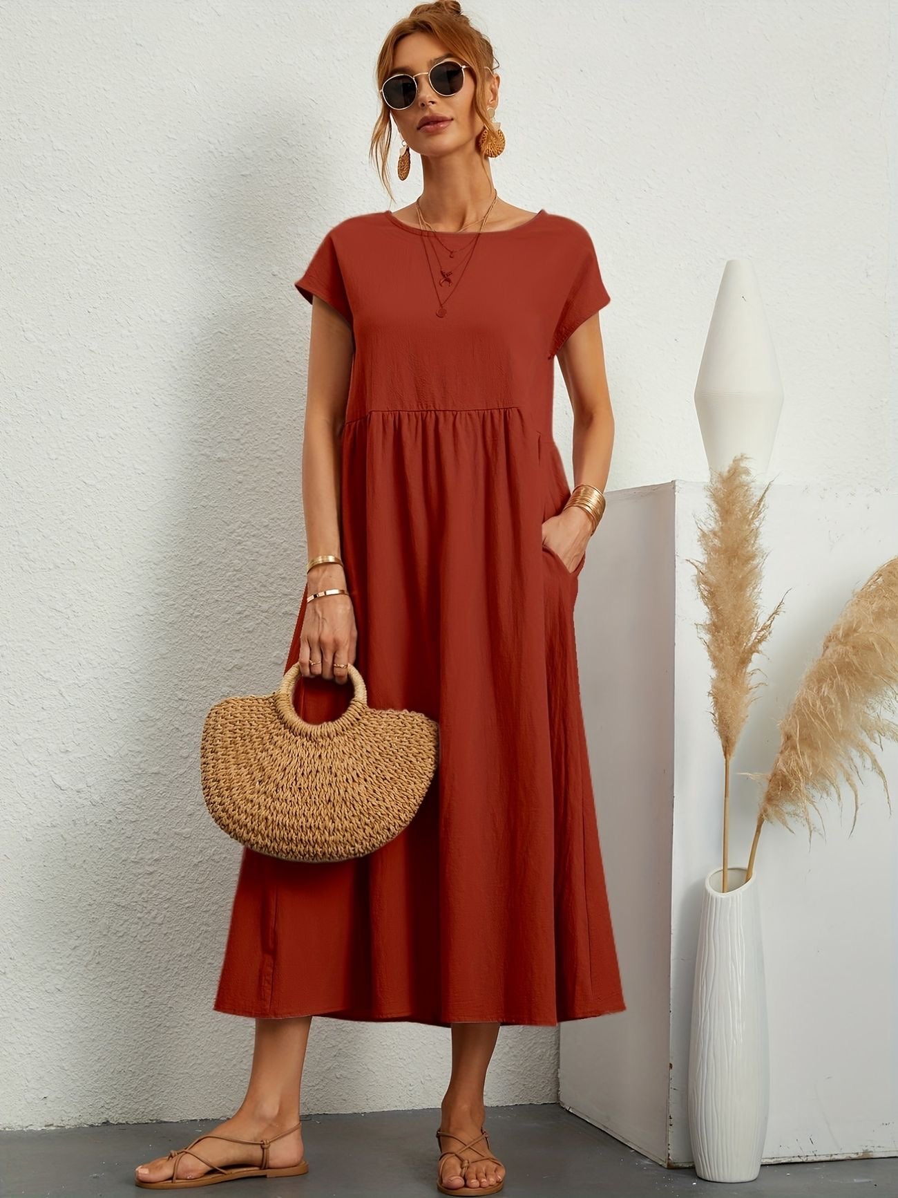 Clara | Women's Lightweight Dress with Short Sleeves and A-Line Cut