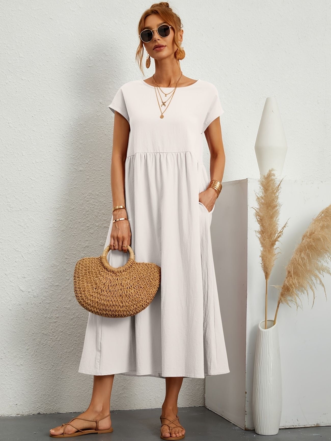 Clara | Women's Lightweight Dress with Short Sleeves and A-Line Cut
