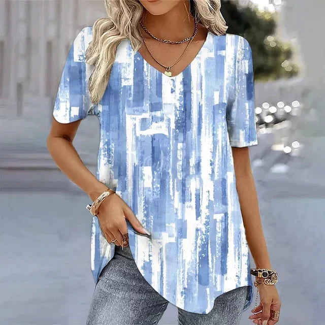Camille | Striped V-Neck Top with Short Sleeves