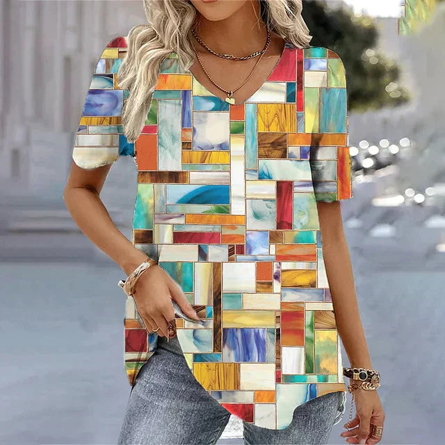 Camille | Striped V-Neck Top with Short Sleeves