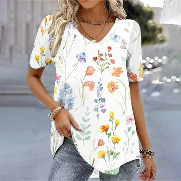 Camille | Striped V-Neck Top with Short Sleeves