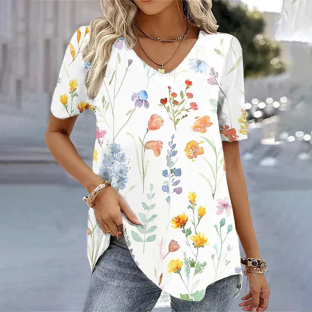 Camille | Striped V-Neck Top with Short Sleeves