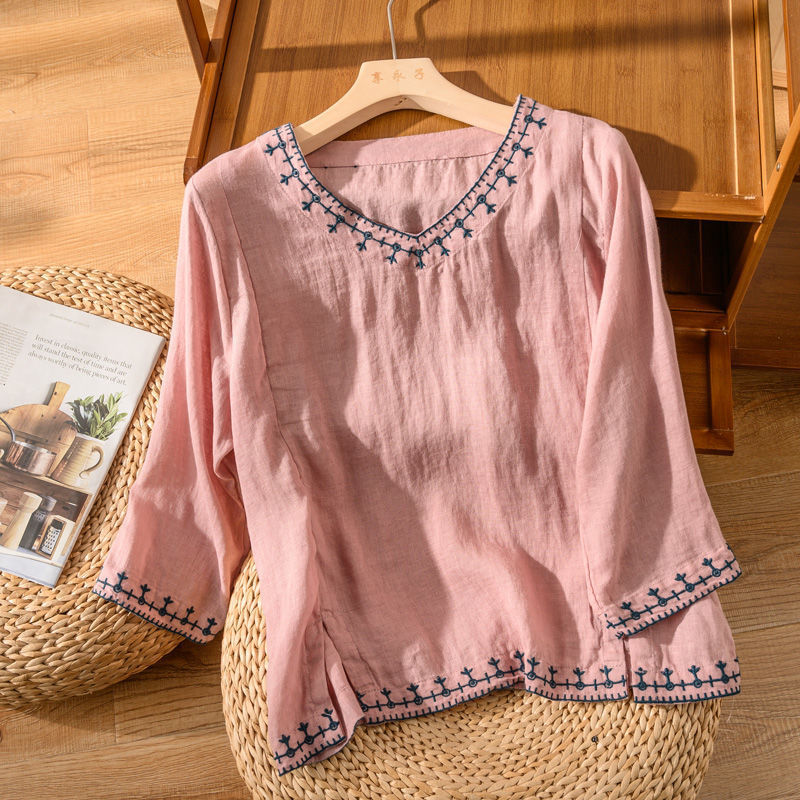 Adeline | Patterned V-Neck Blouse with Short Sleeves