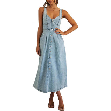 Carter | Women's Sleeveless Denim Dress with Button Front and Classic Style
