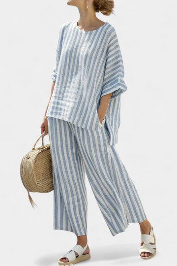 Aurelia | Women's Striped Top with Wide Leg Trousers Set