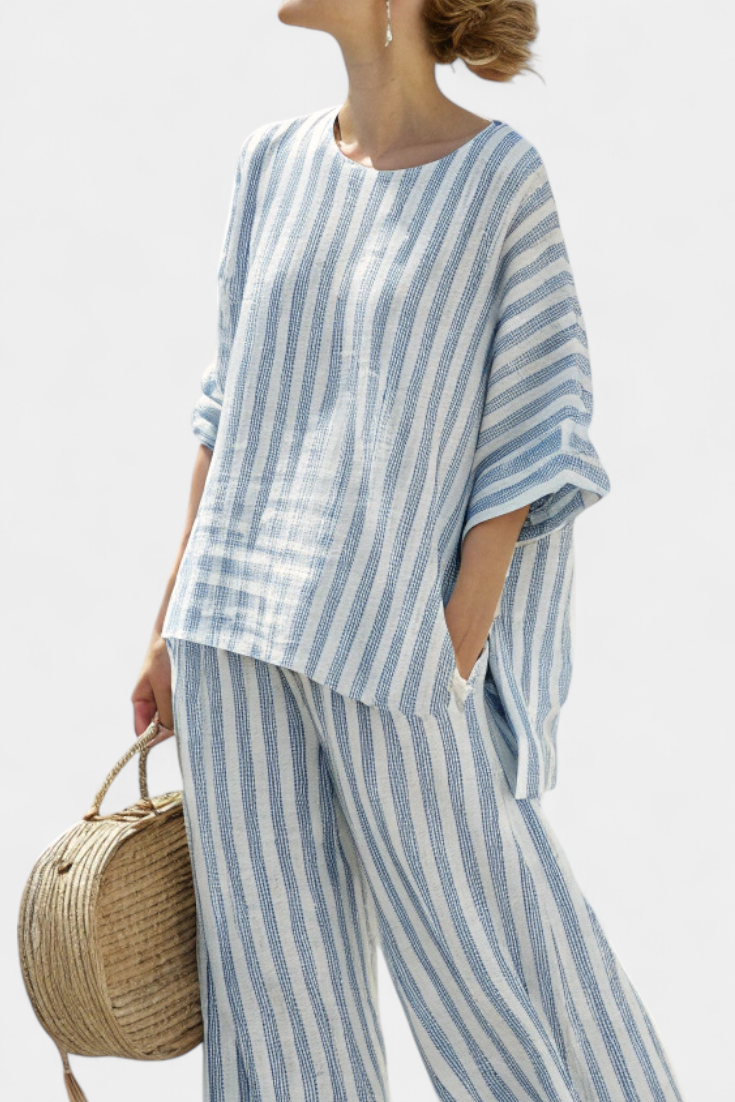 Aurelia | Women's Striped Top with Wide Leg Trousers Set