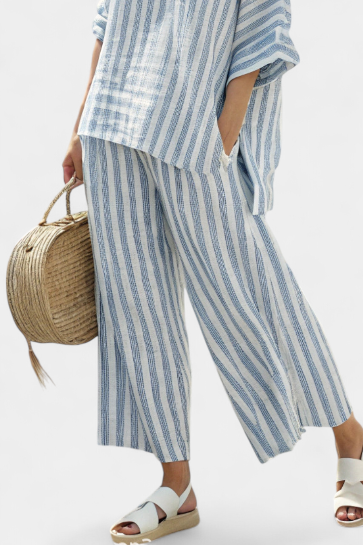 Aurelia | Women's Striped Top with Wide Leg Trousers Set