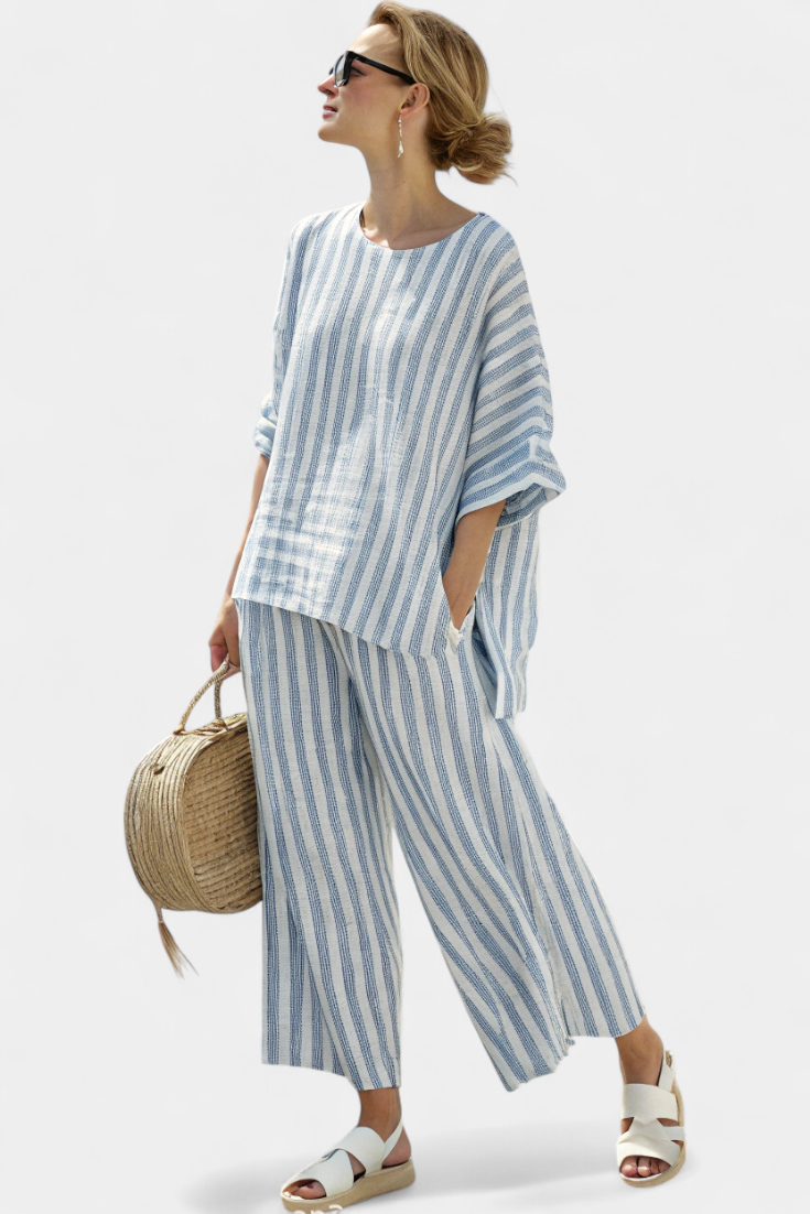 Aurelia | Women's Striped Top with Wide Leg Trousers Set