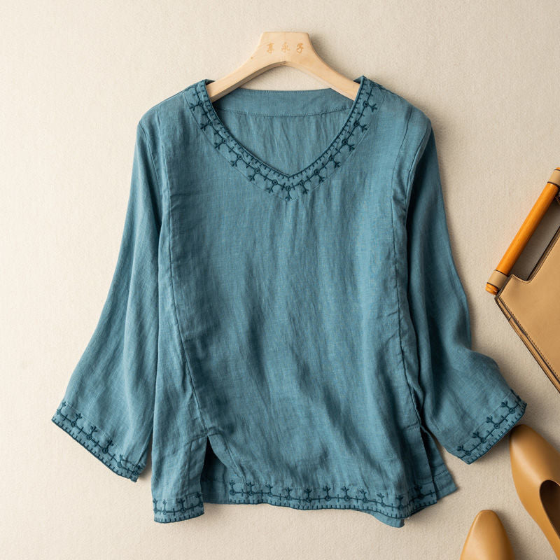 Adeline | Patterned V-Neck Blouse with Short Sleeves
