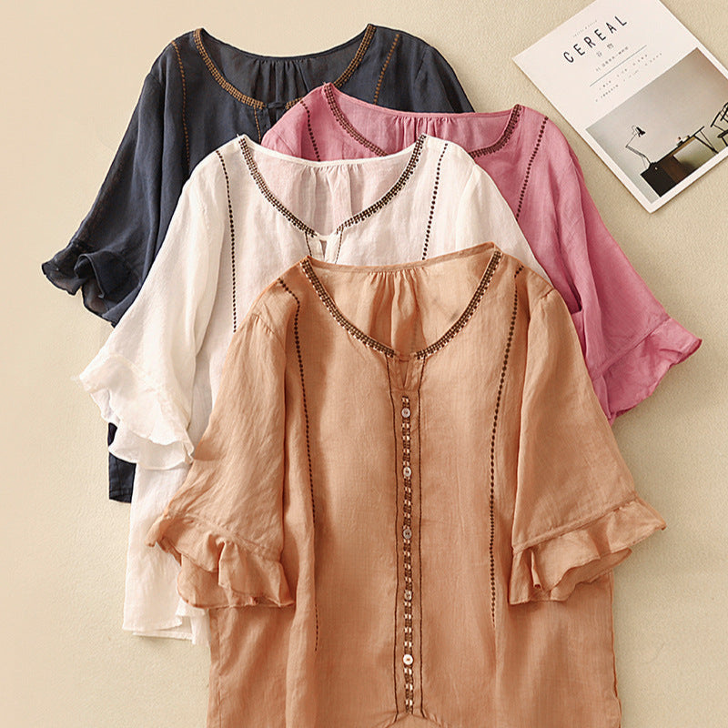 Adeline | Ruffle Sleeve Blouse with Pattern Design