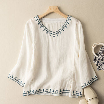 Adeline | Patterned V-Neck Blouse with Short Sleeves
