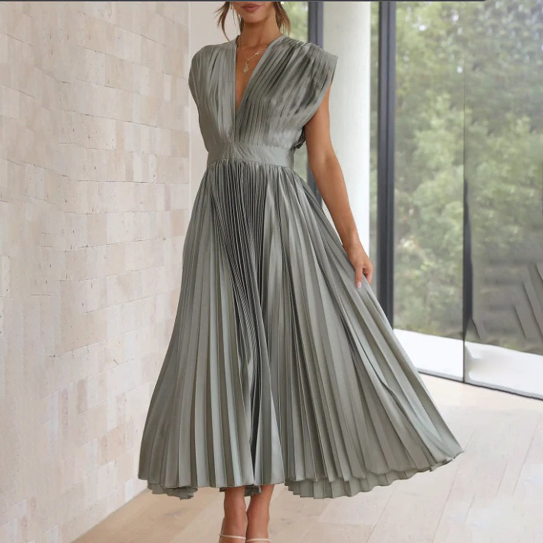 Alora | Women's A-Line Midi Dress with Sleeveless Design and Flowy Skirt
