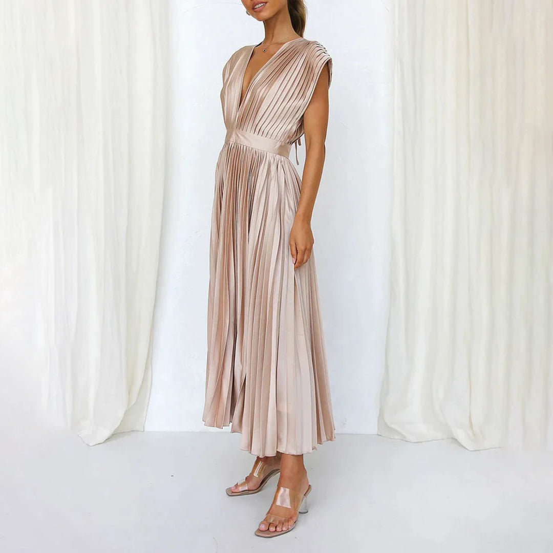 Alora | Women's A-Line Midi Dress with Sleeveless Design and Flowy Skirt
