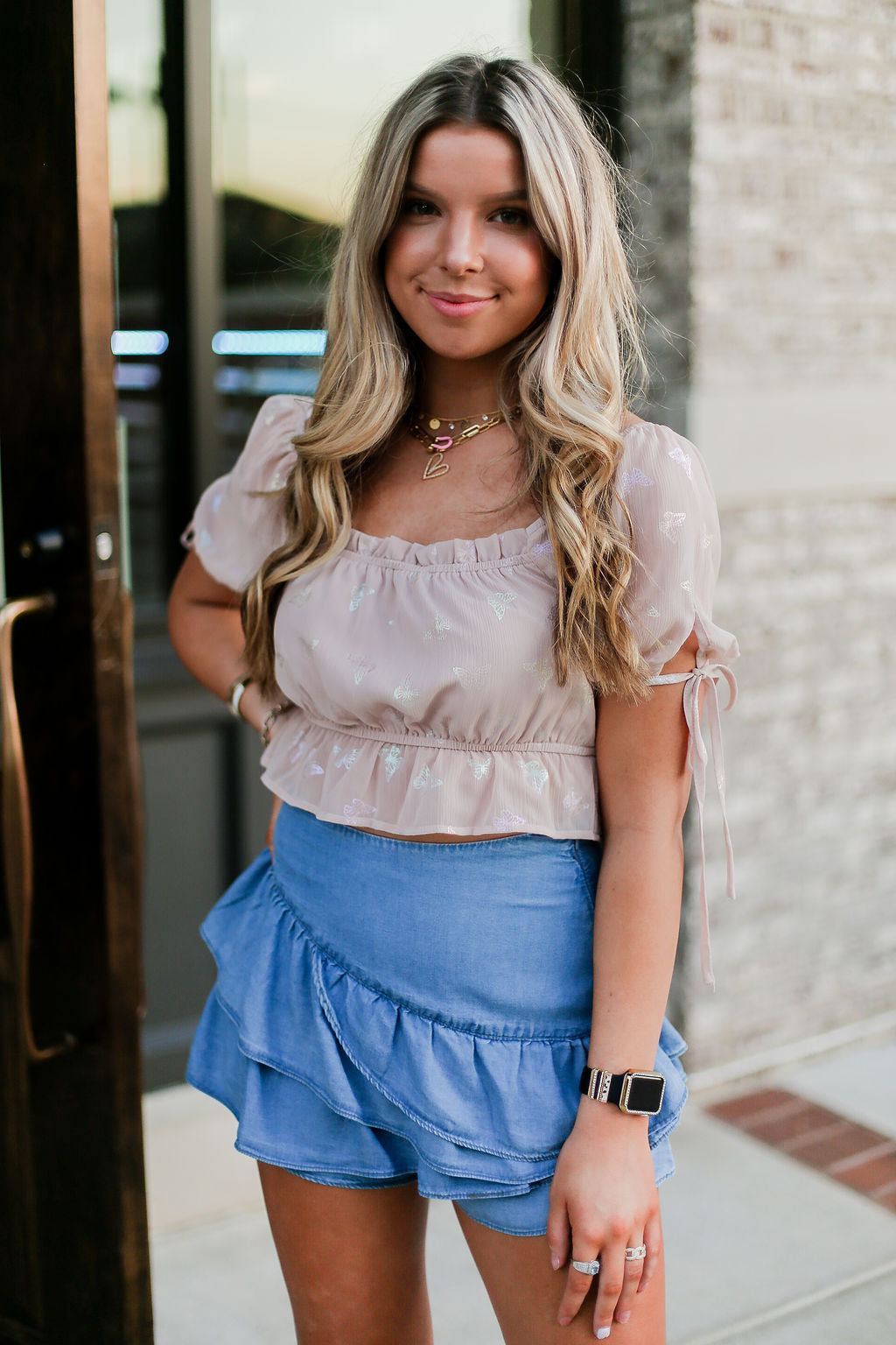 Pink Butterfly Puff Sleeve Blouse