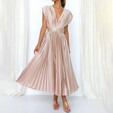 Alora | Women's A-Line Midi Dress with Sleeveless Design and Flowy Skirt