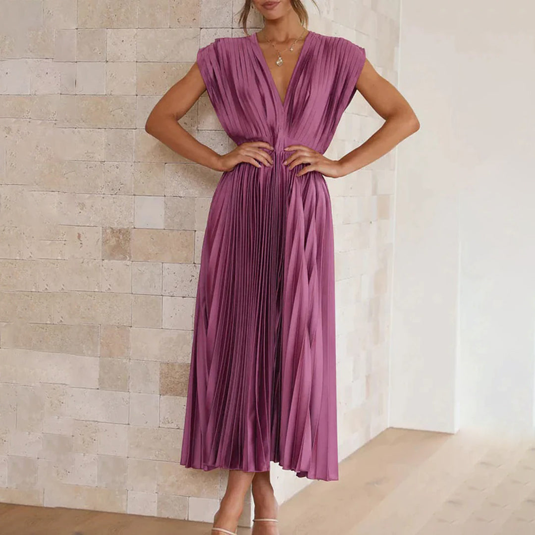 Alora | Women's A-Line Midi Dress with Sleeveless Design and Flowy Skirt
