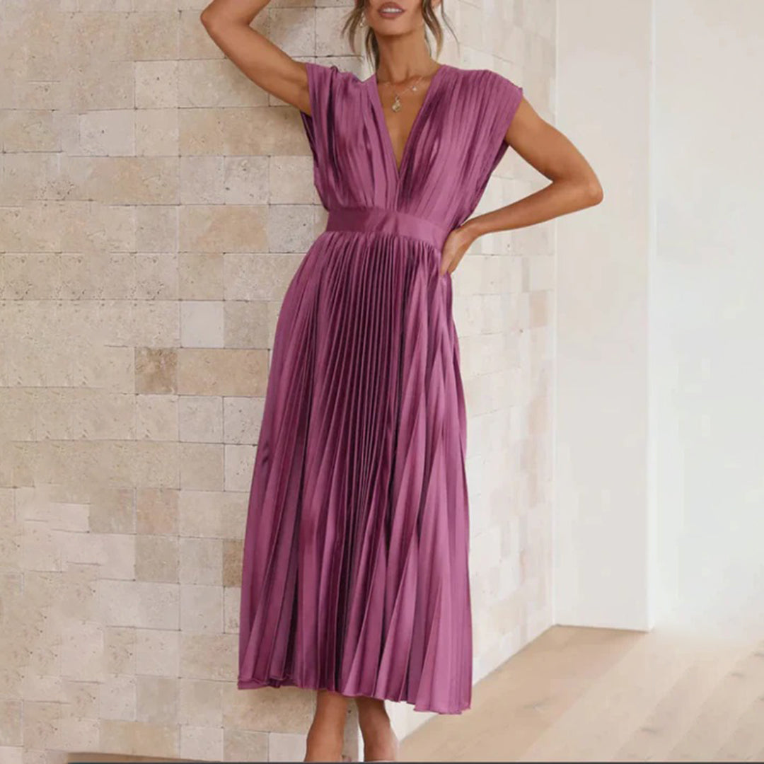Alora | Women's A-Line Midi Dress with Sleeveless Design and Flowy Skirt