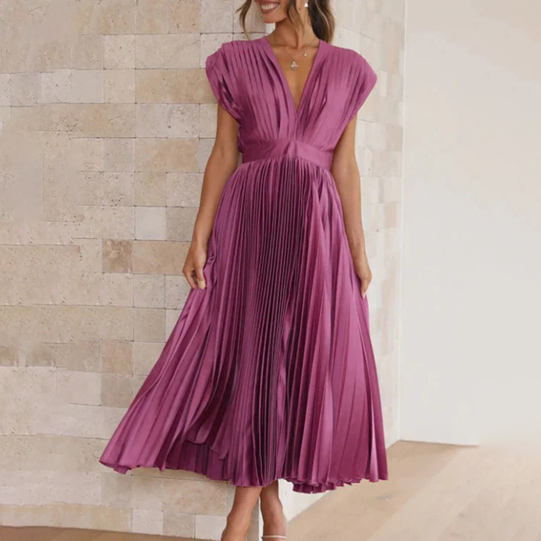 Alora | Women's A-Line Midi Dress with Sleeveless Design and Flowy Skirt