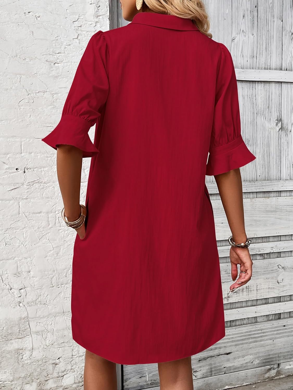 Auraline | Women's Button-Down Shirt Dress with 3/4 Sleeves and Knee Length
