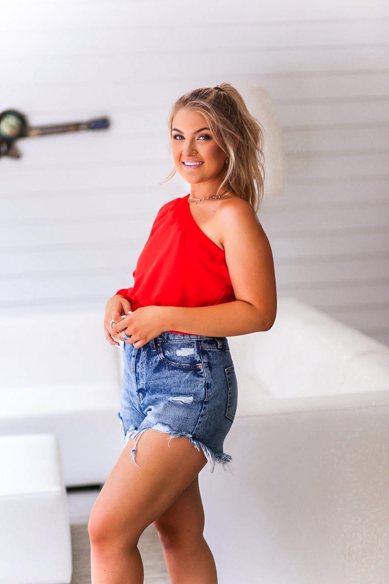 Crimson Red One Shoulder Sweatshirt